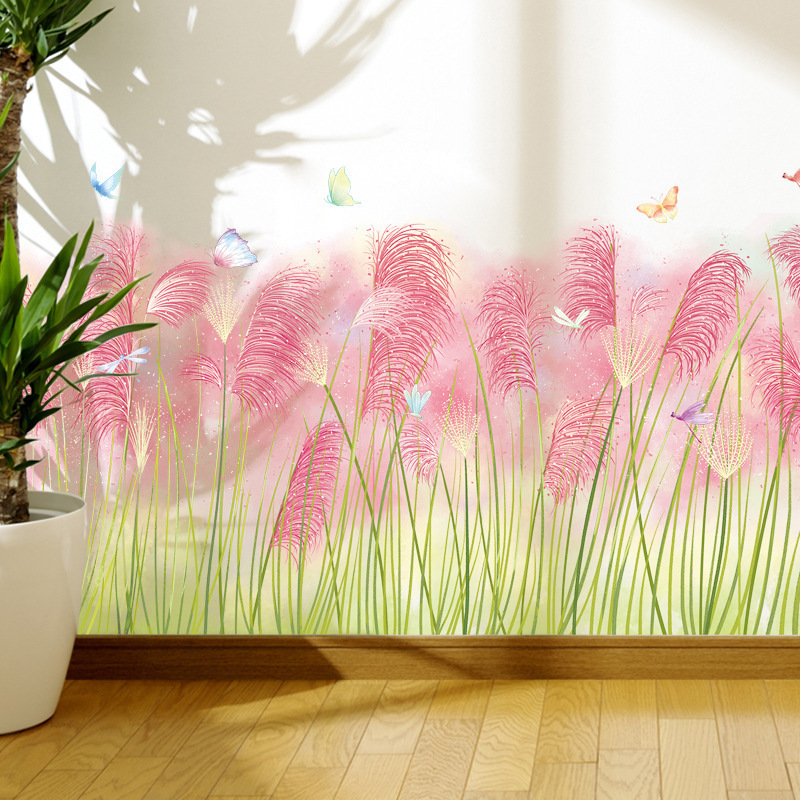 墙贴植物梦幻粉色少女心ins卧室踢脚线贴纸宿舍墙面装饰画|undefined