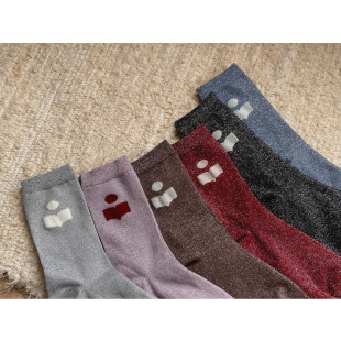 Niche designer tube socks bright silk calf socks 24 spring and summer versatile metal texture thin pile socks children
