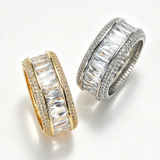 Ventas transfronterizas de bronce de zirconio de cristal de zirconio de diamantes llenos de hip-hop anillo cuadrado simple anillo de hombre al por mayor image 5