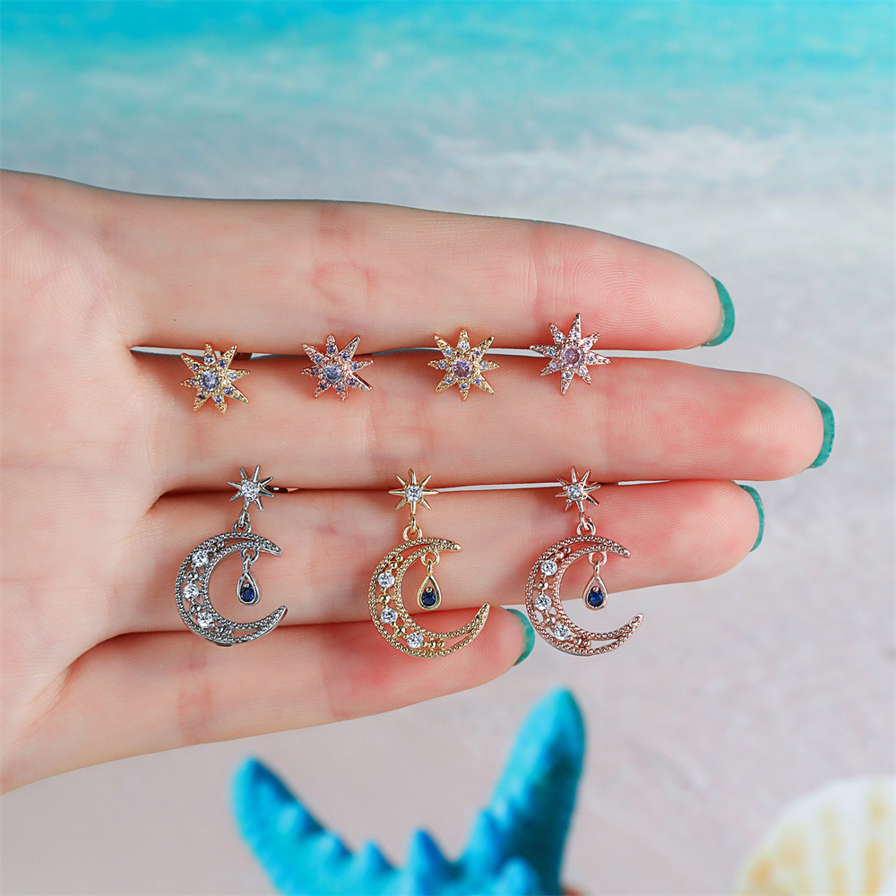 moon sapphire ear bone studs teardrop temperament earrings