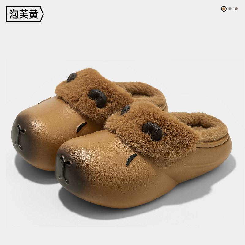 卡皮巴拉冬季儿童棉拖鞋男童女童加绒保暖防水卡通可爱踩屎感棉鞋|undefined