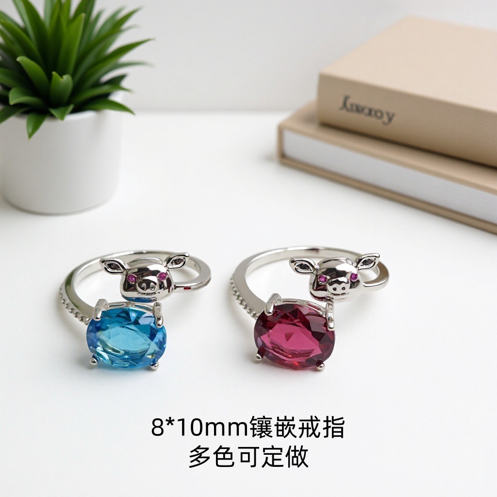 尼泊尔风格戒指S925银天然水晶彩宝活口8*10泰银做旧现货混批