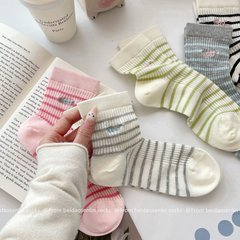 襪子女新款女士輕薄透氣細條紋多色小中筒女清新簡約學生淺口棉襪
