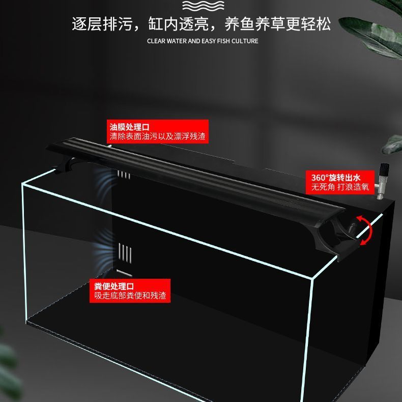新款背滤超白玻璃干湿分离桌面鱼缸办公室居家生态造景过滤一体|undefined
