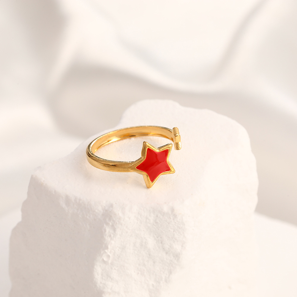 8g Weight 18K Gold Plated Plating Material Open Rings Classification Adjustable Ring Size 1 Piece Quantity Holiday, Daily Occasion 304 Stainless Steel Material Star, Oval, Wings Pattern Unisex Gender Enamel Design Simple Style, IG Style Style Wholesale Jewelry IG Style Simple Style Star Oval Wings 304 Stainless Steel 18K Gold Plated Enamel Open Rings 10