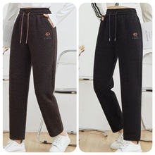 秋冬季新款高腰抽绳加厚运动裤金貂绒加绒裤子宽松外穿保暖哈伦裤