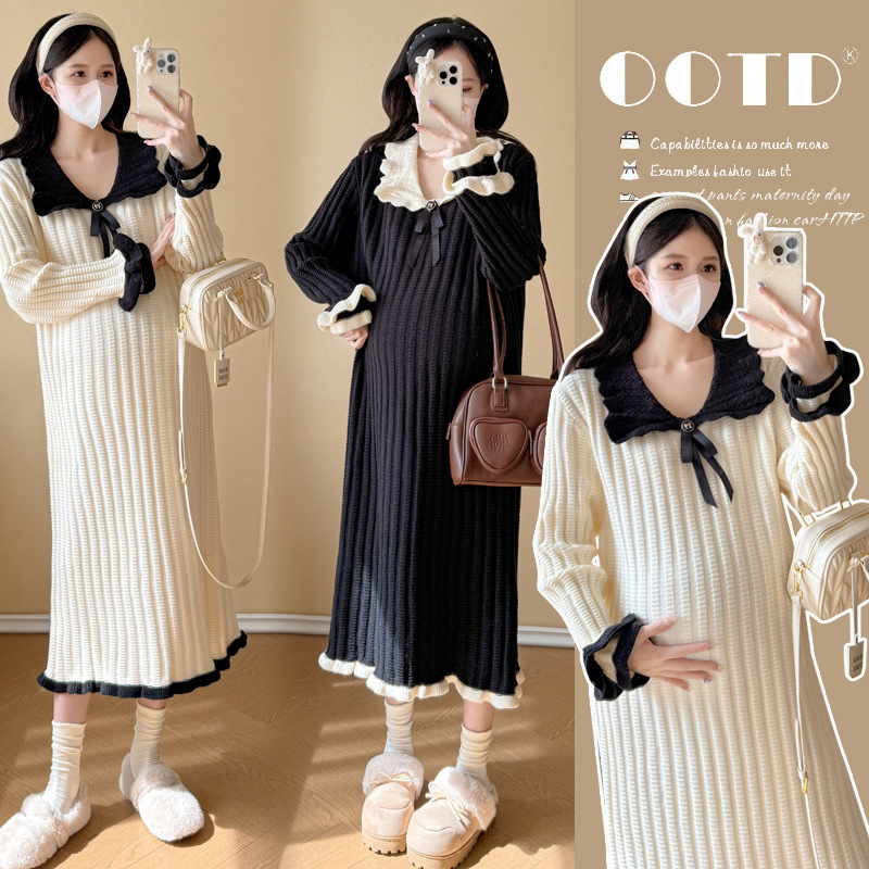 Maternity Wear Autumn and Winter Trendy Mom Fashion Dress Loose Elegant Knitted Sweater Thickened Outer Wear Bottoming Skirt Maternity Wear Autumn and Winter Trendy Mom Fashion Dress Loose Elegant Knitted Sweater Thickened Outer Wear Bottoming Skirt