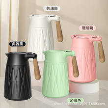 现代简约木质手柄保温壶大容量真空泡茶咖啡壶家用多色焖茶壶批发
