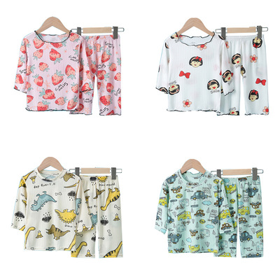 new pattern summer children pajamas Three Quarter Sleeve Borneol Home Furnishings Boy girl baby suit Thin section Air conditioning service