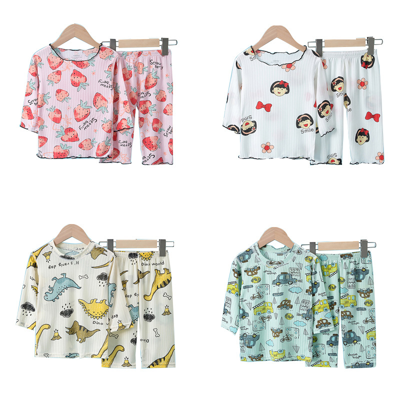new pattern summer children pajamas Three Quarter Sleeve Borneol Home Furnishings Boy girl baby suit Thin section Air conditioning service