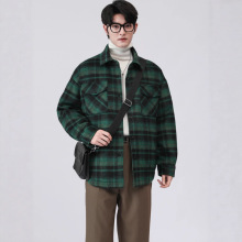 2024新款冬季潮流千鸟格羽绒服男士翻领青年衬衫宽松百搭保暖外套