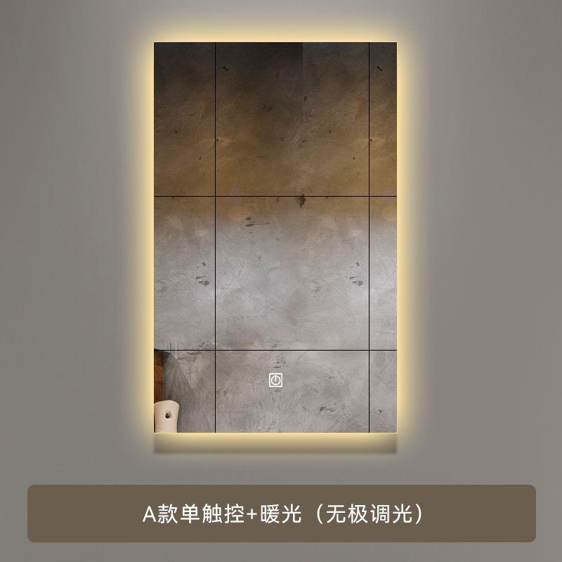 Espejo inteligente cuadrado de ángulo recto, espejo de baño, pantalla táctil anti-nebble de alta definición, estilo nórdico con espejo de maquillaje con luz