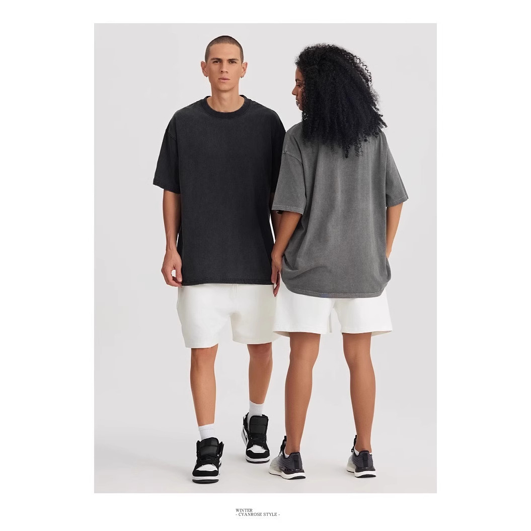 230g lavado retro vieja camiseta venta directa de fábrica código de belleza transfronterizo camiseta de hombro caído de algodón de manga corta