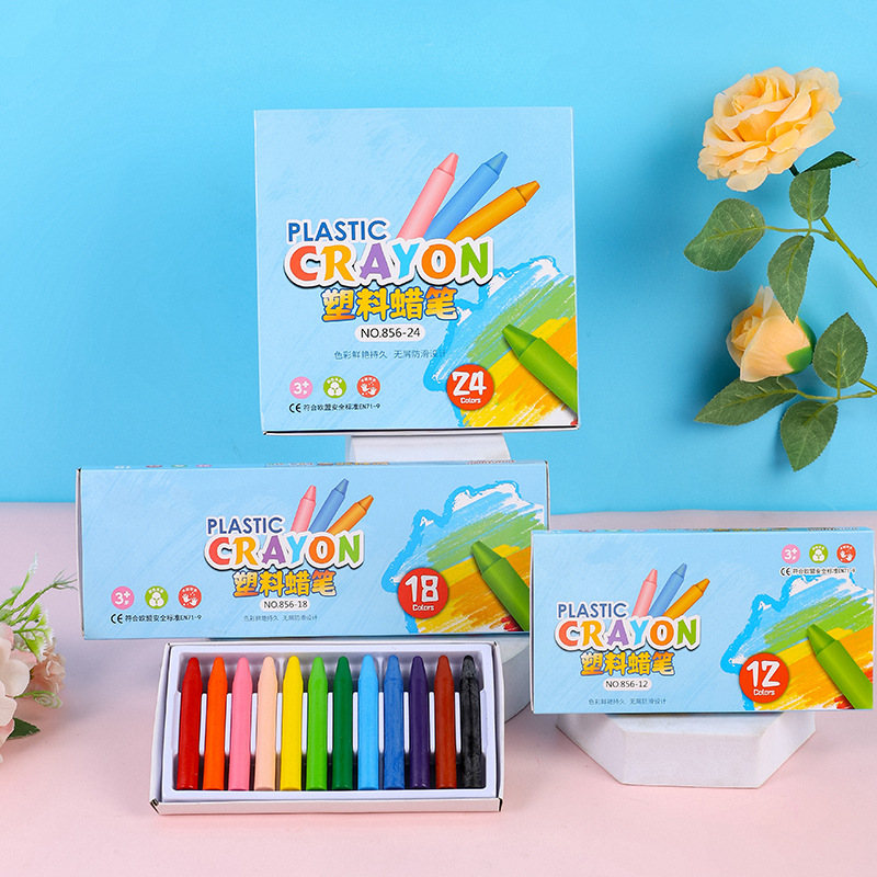 Non-staining plastic crayons, washable and non-toxic, suitable for kindergartens, 12 colors and 24 colors, children's doodle pens, easy to hold and not easily broken