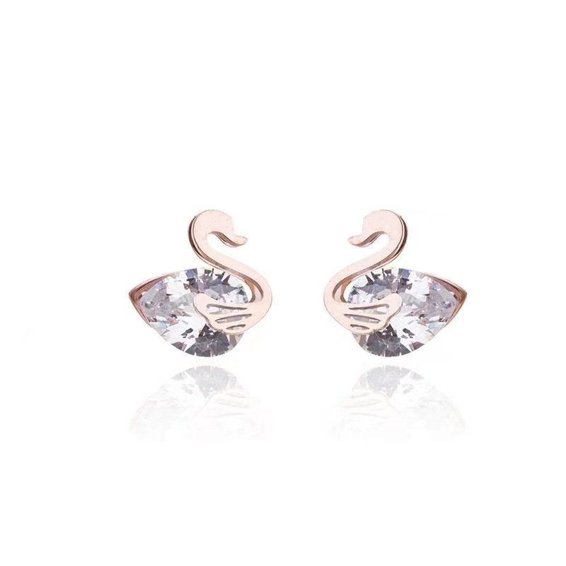 Fashion Duck Titanium Steel Inlay Zircon Ear Studs 1 Pair display picture 2