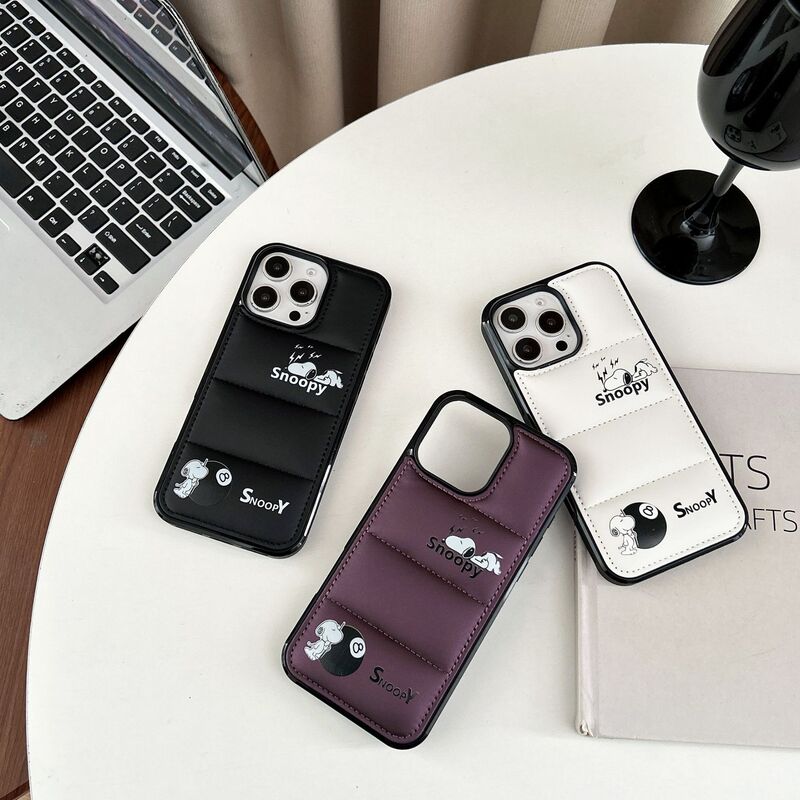 Down Jacket Cute Snoopy Black Eight iPhone16 Apple 15 Suitable 13/14Pro Max Phone Case Set 11