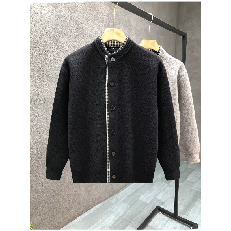 Herren-Cardigan, einfarbig, Herbst/Winter, Retro-Casual-Style, Strickwaren, Oberbekleidung_voghion.com