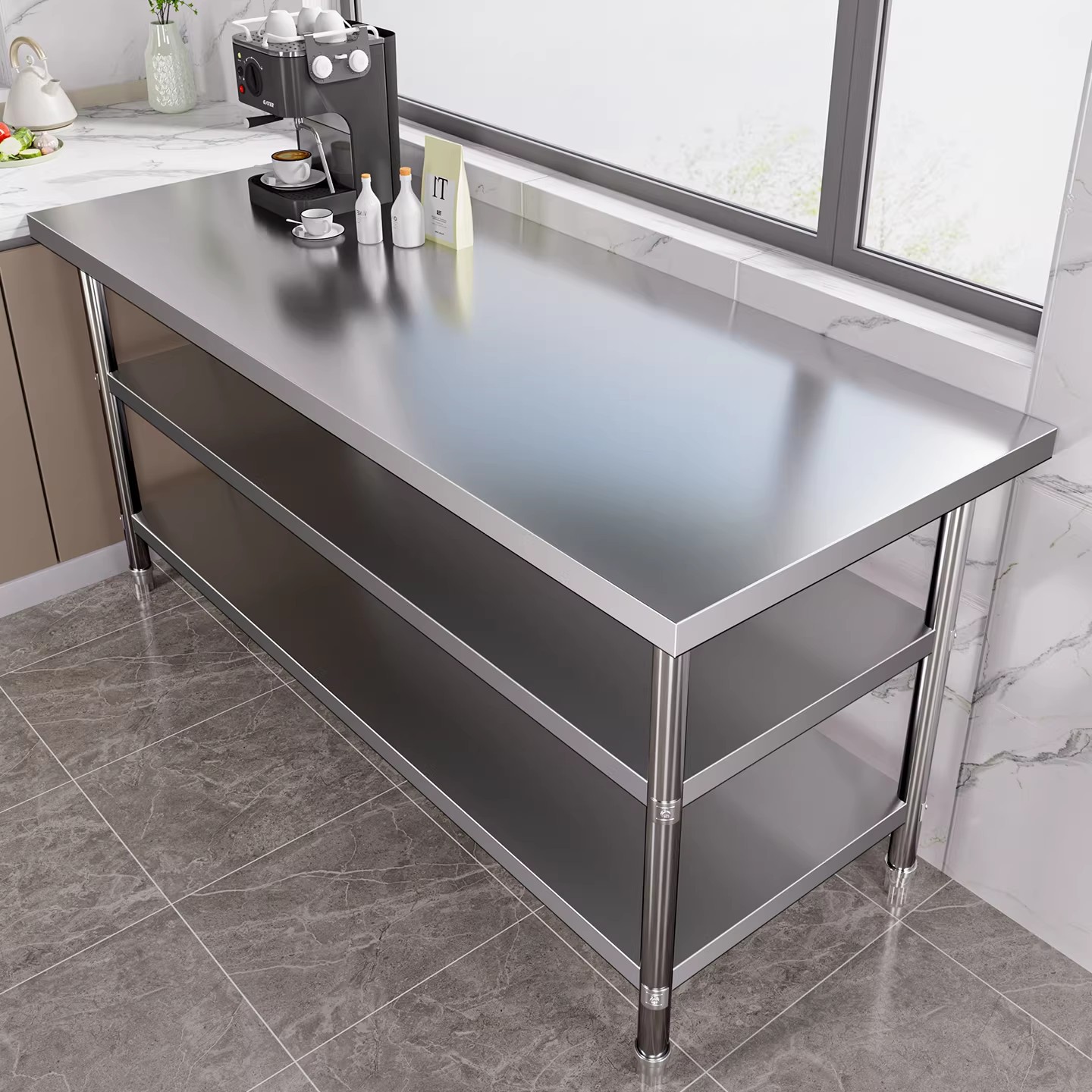 Thickened Stainless Steel Workbench Kitchen Storage Rack Operation Table Tabletop Vegetable Cutting Rack Household Chopping Board Commercial Use
