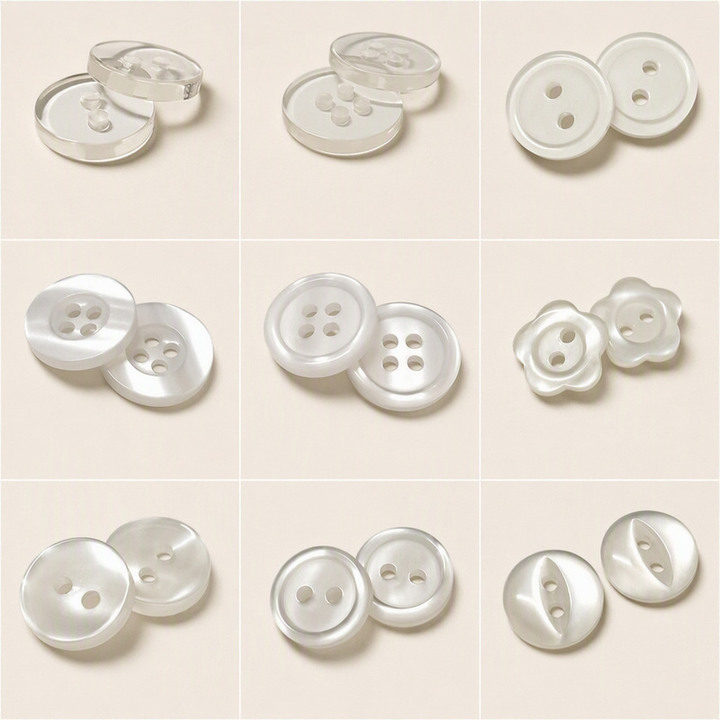 Imitation Pearl Resin Buttons, Off-White Transparent Shirt Buttons, Round Multi-Specification Flower-Shaped Fish-Eye Buttons, Available in Stock