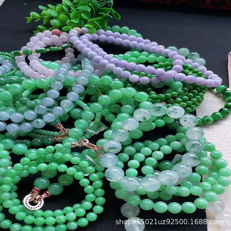 Бирманский нефрит, полностью зеленый, ожерелье-браслет, красный и желтый нефрит с цветочными узорами, двухцветные круглые бусины, цепочка из бусин-абакус, оптовая продажа ювелирных изделий