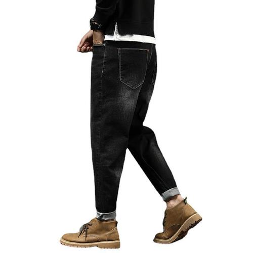 Men's plus size wide leg jeans, fat person small foot pants, straight leg loose elastic jeans, men's clothing
