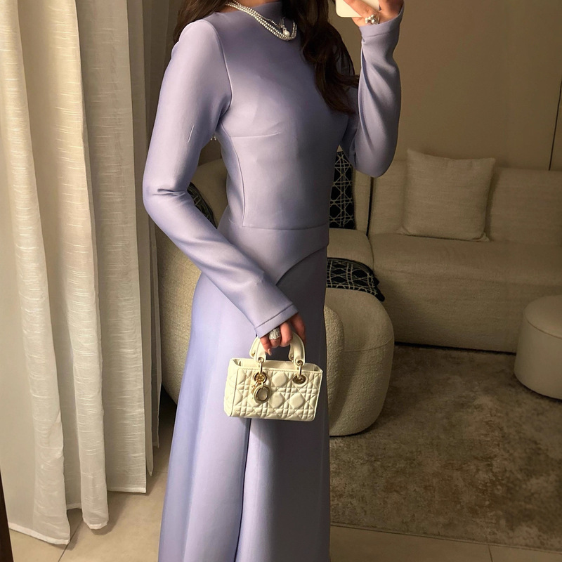 2025新款欧美亚马逊跨境外贸女装气质优雅修身开叉时尚长袖裙套装|undefined