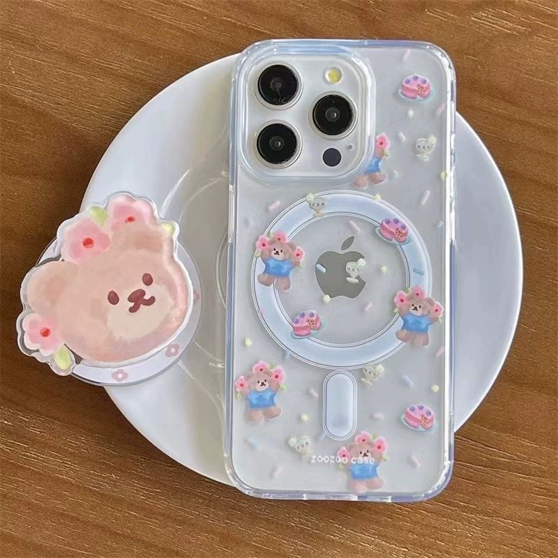 Кейс для телефона Apple, милый iPhone 15/14/11, чехол, с цветами, с маленькими медвежатами, 11promax, iphone, 12, 7plus