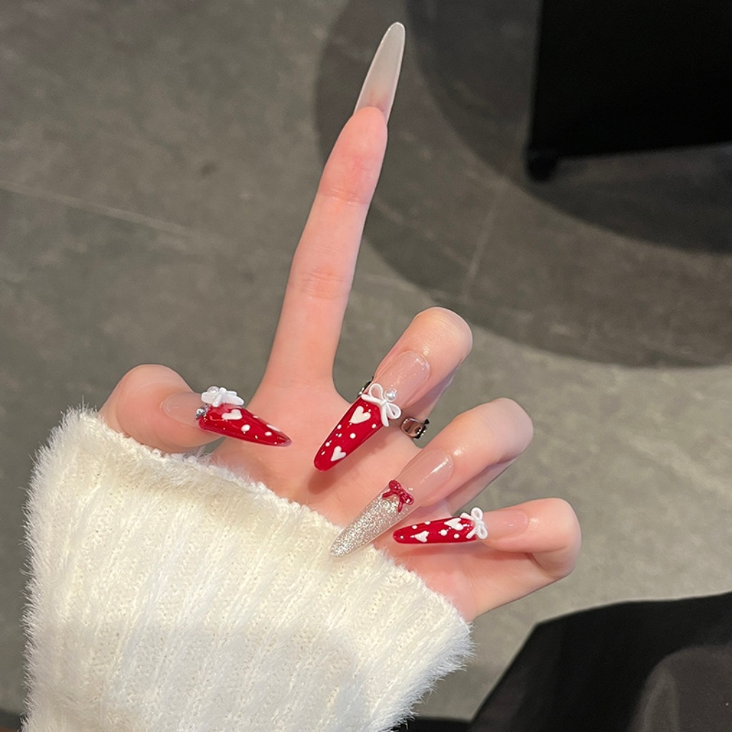 Año Nuevo arco francés rojo manicure princesa encantadora sensitividad perro delgado 4.0 usar piezas de manicure