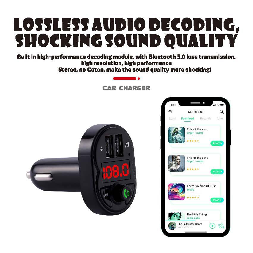 Southeast Asia Cross-Border Independent Station Manufacturer Supply Wireless Car Bluetooth Adapter Hands-Free Call U Disk/Tf Card Broadcast