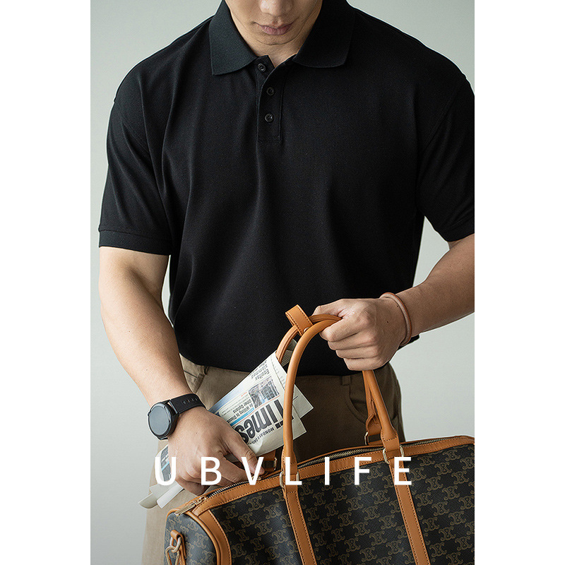 American heavyweight 280G thick pearl short sleeve POLO shirt men's 2025 summer light business casual lapel thin coat