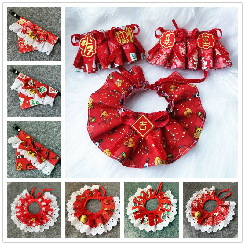Новогодний шарф для домашних животных кошка теплая Шея бантик осенне-зимний котенок новогодний нагрудник для домашних животных в китайском стиле