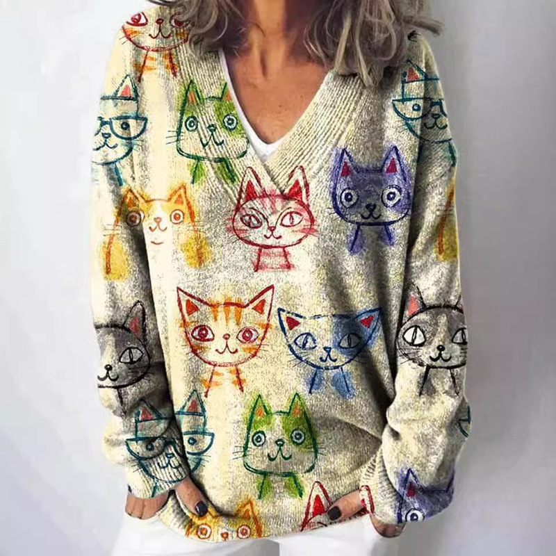 Cross-border Foreign Trade 2026 Amazon New Christmas Abstract Print Casual Cape Pullover Sweater