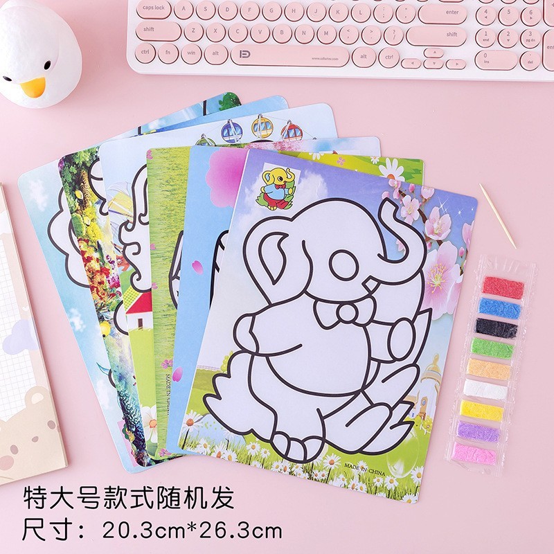 Pintura de arena para niños fondo amarillo pequeño crecimiento mediano y grande juguetes educativos jardín de infantes estudiantes de escuela primaria tarea hecha a mano creativa al por mayor