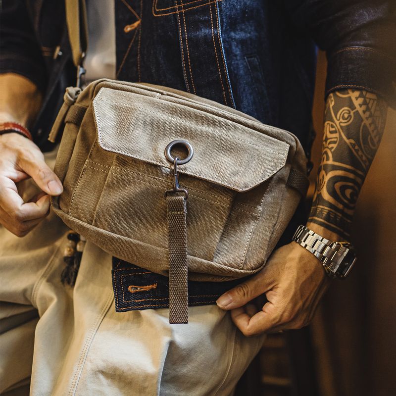 Maden workwear-style American retro waist bag, commuter bag, khaki canvas shoulder bag, small crossbody bag, men's style