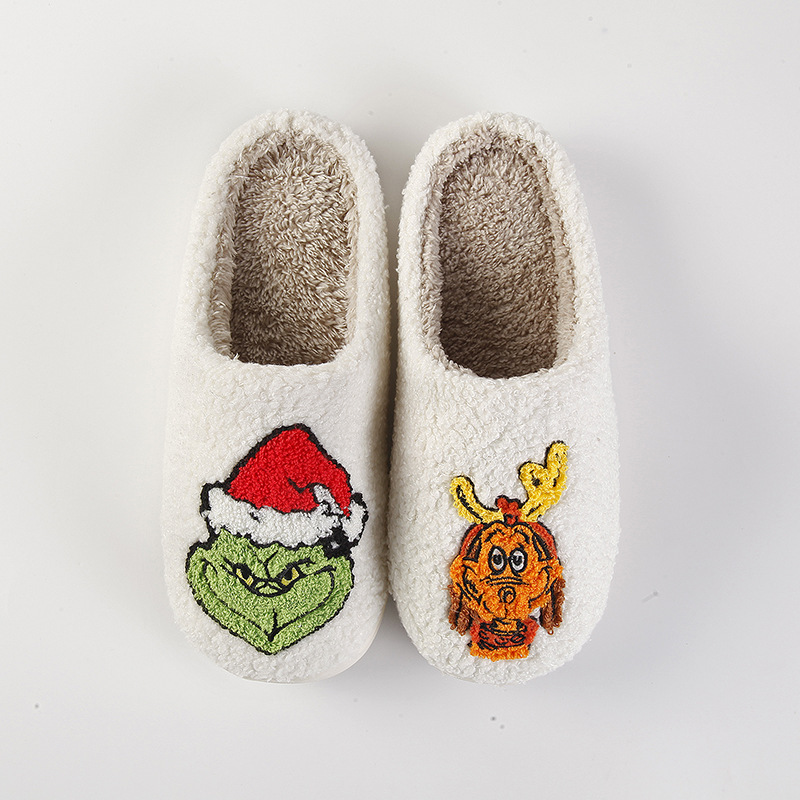 New Comfortable Home Grinch Warm Winter Cotton Slippers Couple Men's and Women's Thick Sole Soft Sole Shoes Thick Non-slip