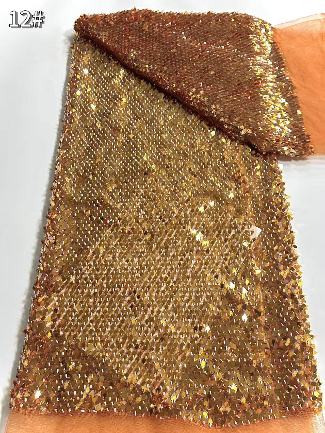 African Beaded Lace Fabric Lentejuelas bordado de lentejuelas tela de malla de escamas de la industria pesada