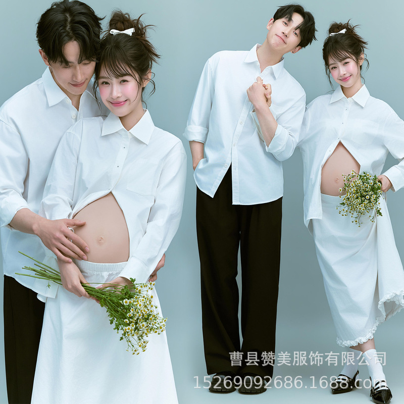 New Style Maternity Photo Shoot Clothing from the Photo Studio, Korean Simple Style, Sweet White Shirt Set, Atmosphere Photo Shoot, Belly Photo Shoot New Style Maternity Photo Shoot Clothing from the Photo Studio, Korean Simple Style, Sweet White Shirt Set, Atmosphere Photo Shoot, Belly Photo Shoot