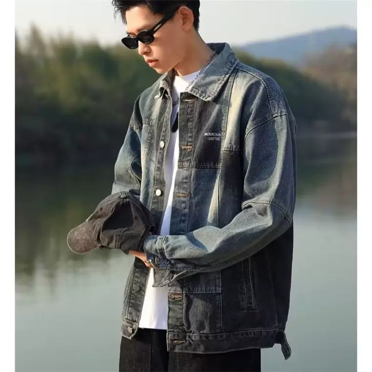 牛仔外套男生春秋季高级感痞帅炸街国潮牌褂子设计感小众潮流夹克