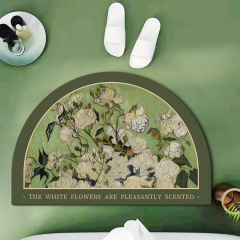 復古油畫風浴室地墊衛生間吸水速干腳墊子家用防滑耐髒硅藻泥地墊