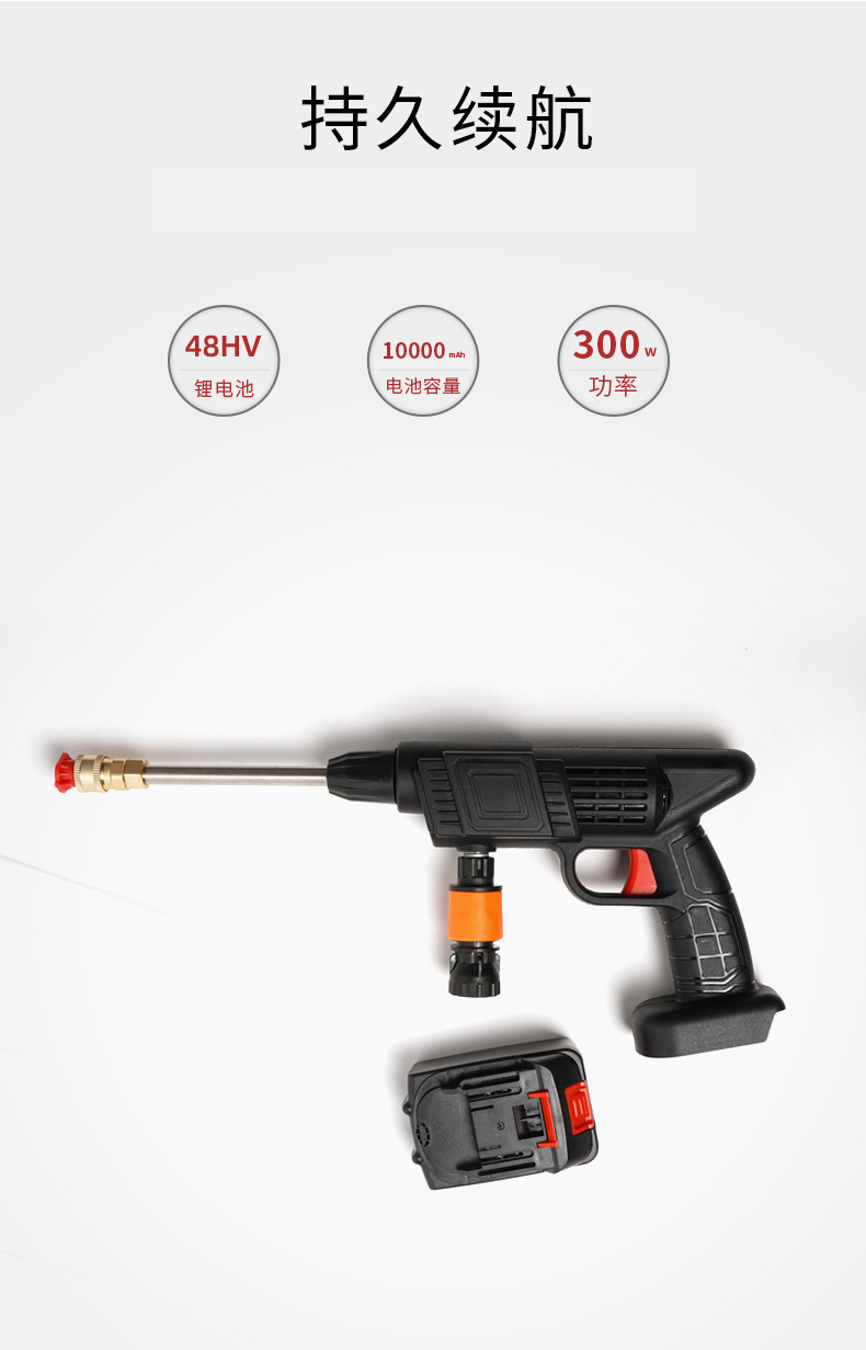 Car Wash Water Gun, High-Pressure, Portable, Wireless, Lithium-Powered, Powerful Long-Range Cleaning Machine, Spray Gun
