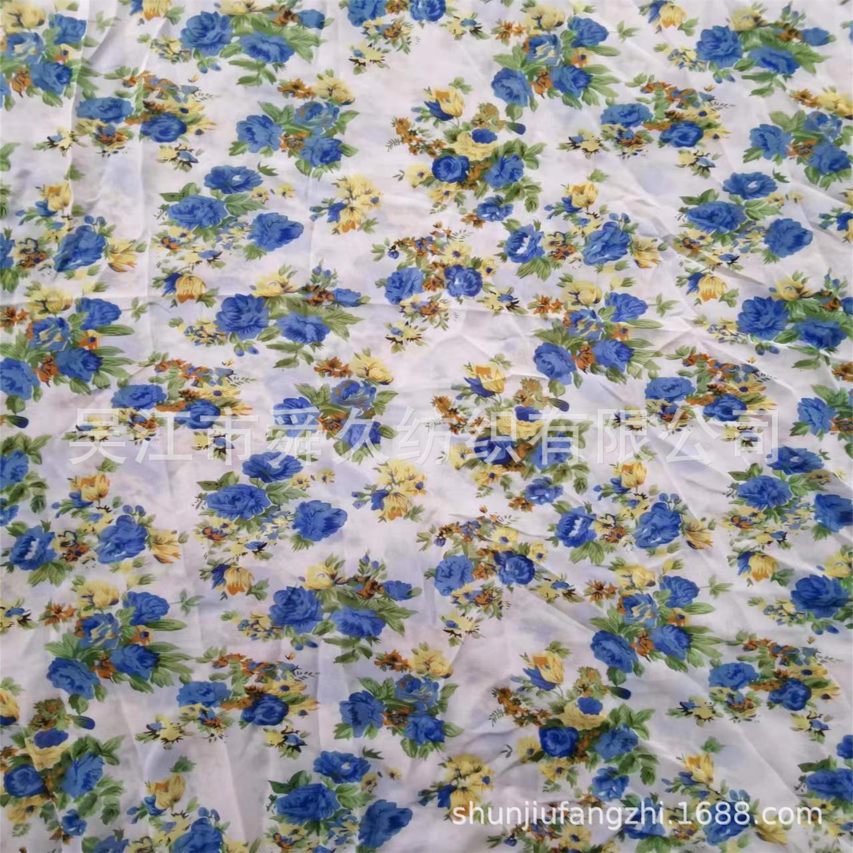 厂家直销全涤印花雪纺面料现货 仿真丝雪纺女装衬衫连衣裙雪纺布