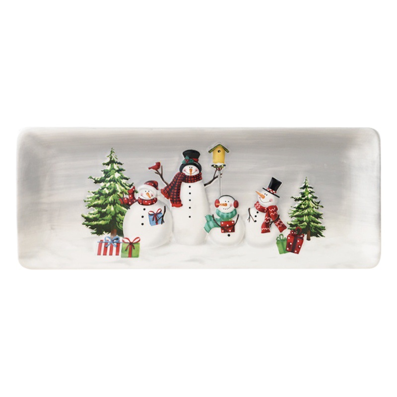 País nórdico Navidad muñeco de nieve placa de cerámica plato de pescado vajilla hogar plato largo plato de alivio placa plana de cerámica occidental