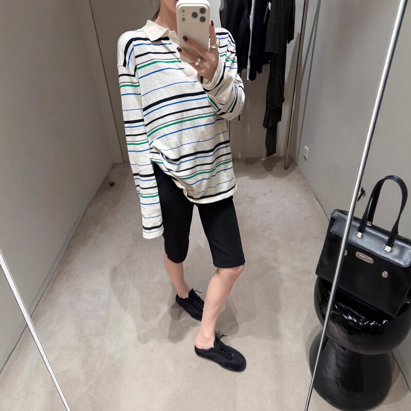 In-Stock Wx Martin Style Fine-Spun Cotton Polo Collar Striped Knit Sweater, Loose Pullover Top for Spring In-Stock Wx Martin Style Fine-Spun Cotton Polo Collar Striped Knit Sweater, Loose Pullover Top for Spring