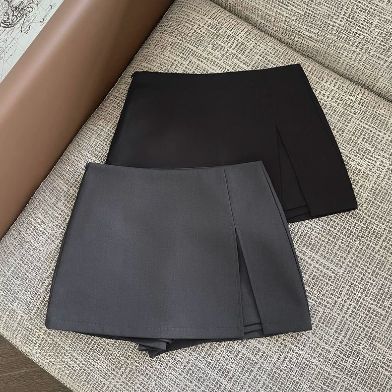 Elegant High-Waisted A-Line Slit Suit Skirt for Women, 2025 New Style, Slimming, Hip-Hugging Short Skirt with Anti-Exposure Shorts