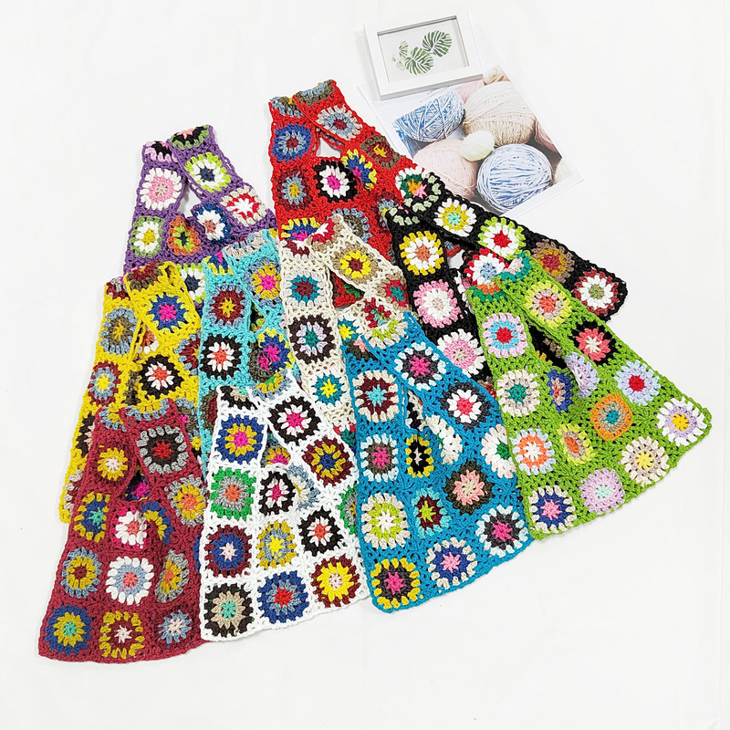 Pure Hand Hook Random Mixed Color Non-Positioning Splicing Bag Cross-Border Supply European and American Hand Hook Flower Handbag A191247