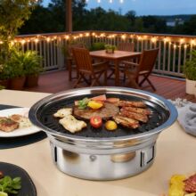 跨境不锈钢韩式木炭烧烤炉圆形家用商用户外便携式烤肉炉碳烤盘