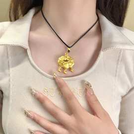 福字铃铛长命锁女复古轻奢中国风小众设计高级感沙金平安锁骨链
