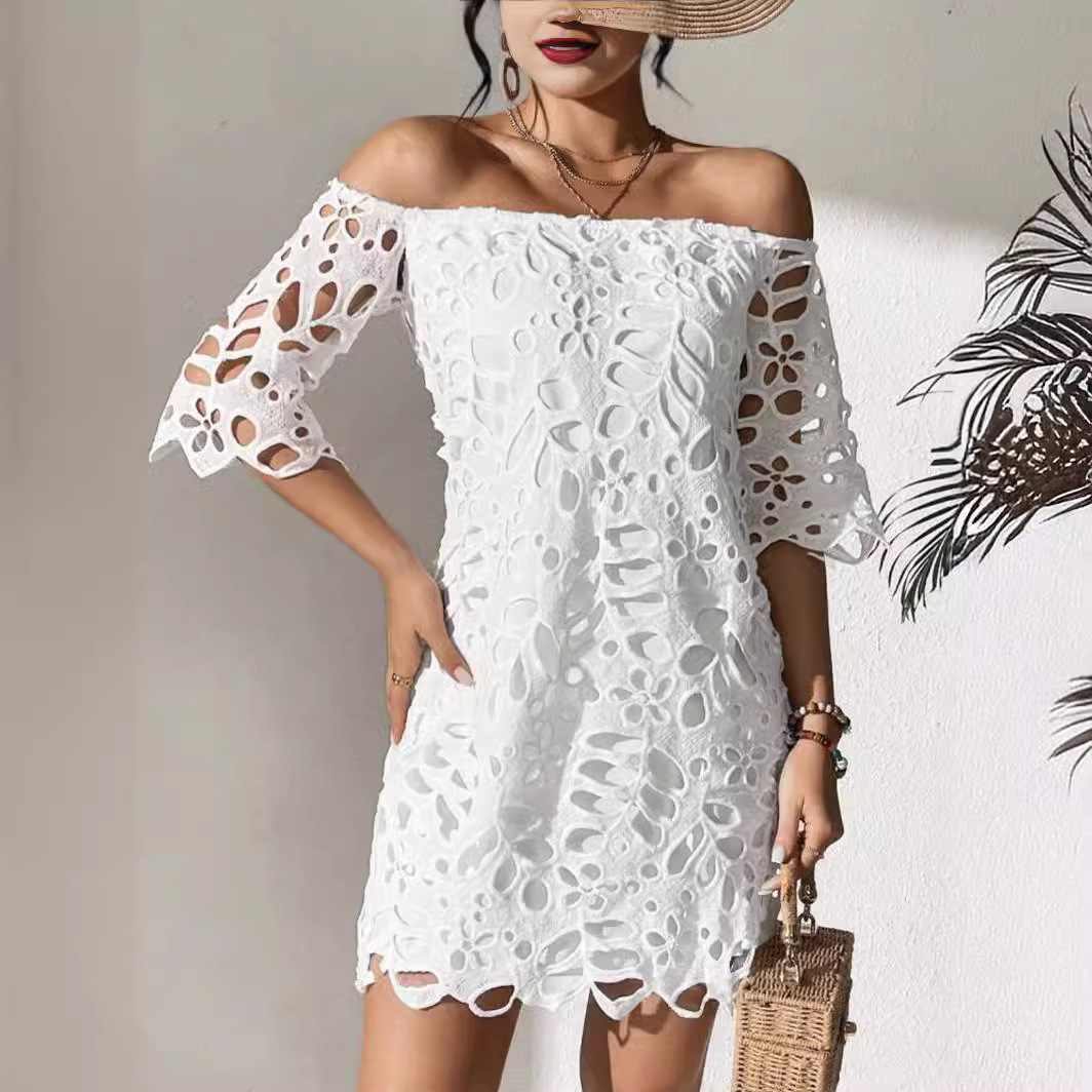 Women's Lace Mini Solid Color Office Dress
