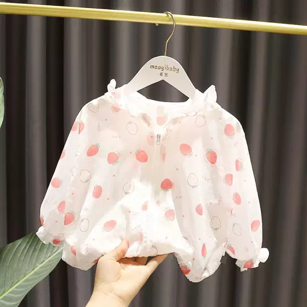 Girls' Summer Thin Jacket 2026 New Style Sun Protection Clothing for Small and Medium-Sized Children, Ice Silk Cotton Printed Jacket, Summer Sun Protection Clothing