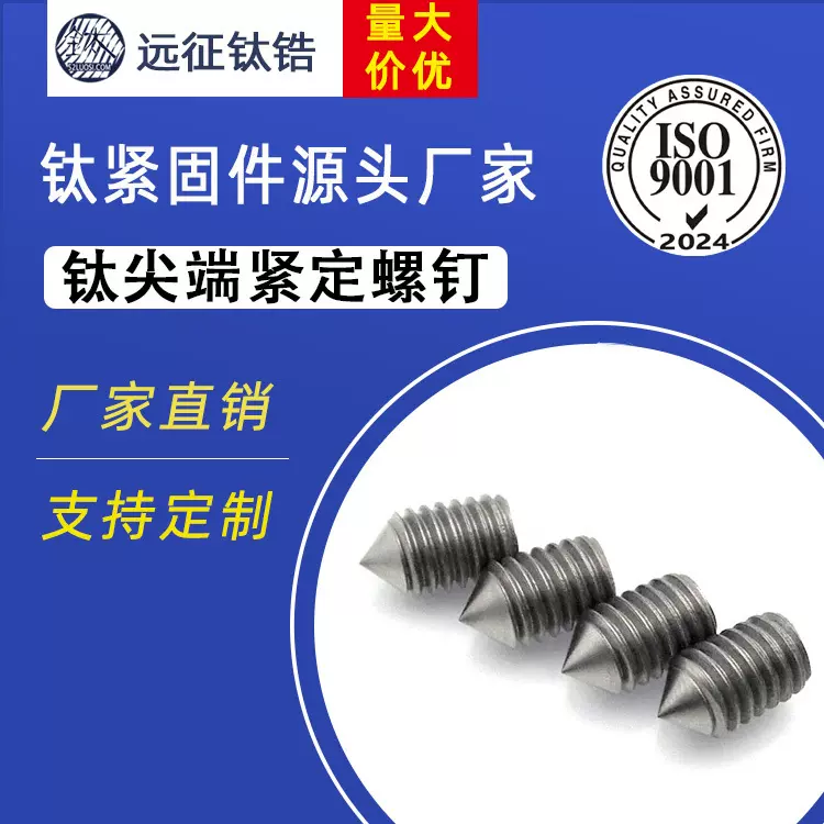 纯钛TA2尖端紧定螺钉锥端机米无头内六角螺丝现货止付螺丝